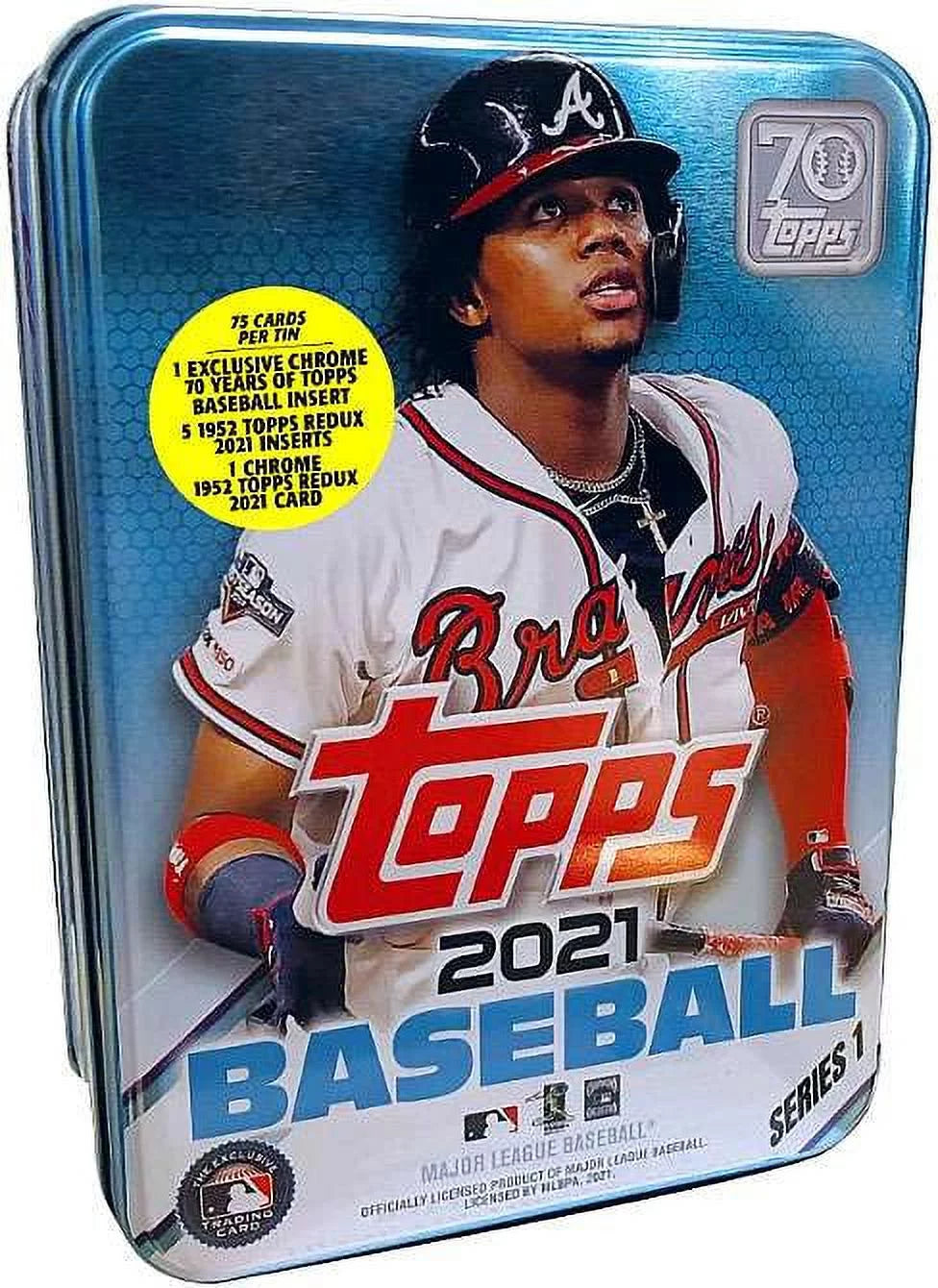 Premium Premium Premium Topps MLB 2021 Series 1 Baseball Ronald Acuna Trading Card Tin Set, 75 Cards - Great Deal!