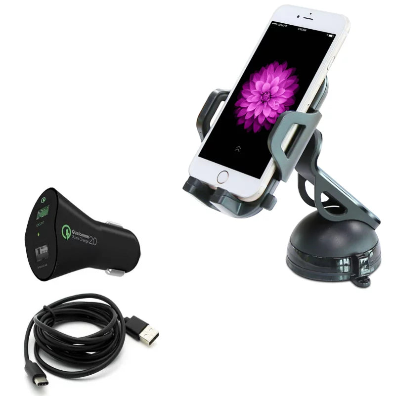 Premium Premium Windshield Dash Car Mount w 2-Port USB 30W Fast Charger for Samsung Galaxy Note 9 8 A9 A50 - Sonim XP8 XP3 - Xiaomi Mi 9 - ZTE ZMax Pro Z981, Max XL, Grand X4 X3 X Max 2, Champ, Blade Z Max - Great Deal!