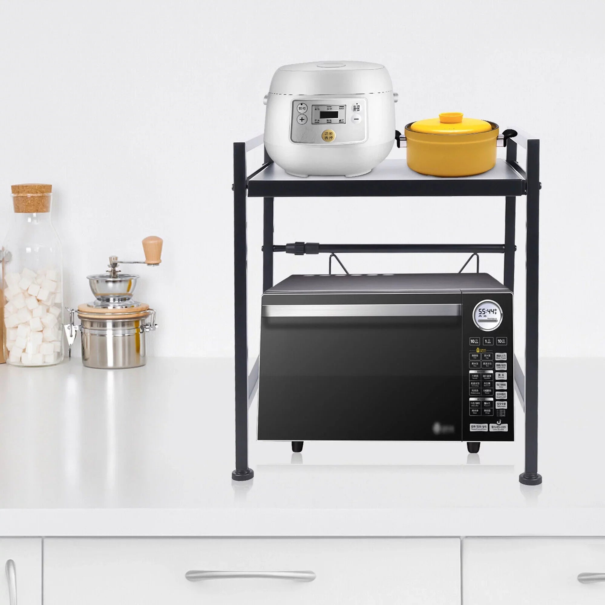 Premium 14.5~22.8 inch Microwave Oven Rack, Single Tier Countertop Microwave Oven Rack, Metal Shelf Kitchen Condiment Storage Cabinet Stand, Expandable Retractable Microwave Oven Rack - Great Deal!