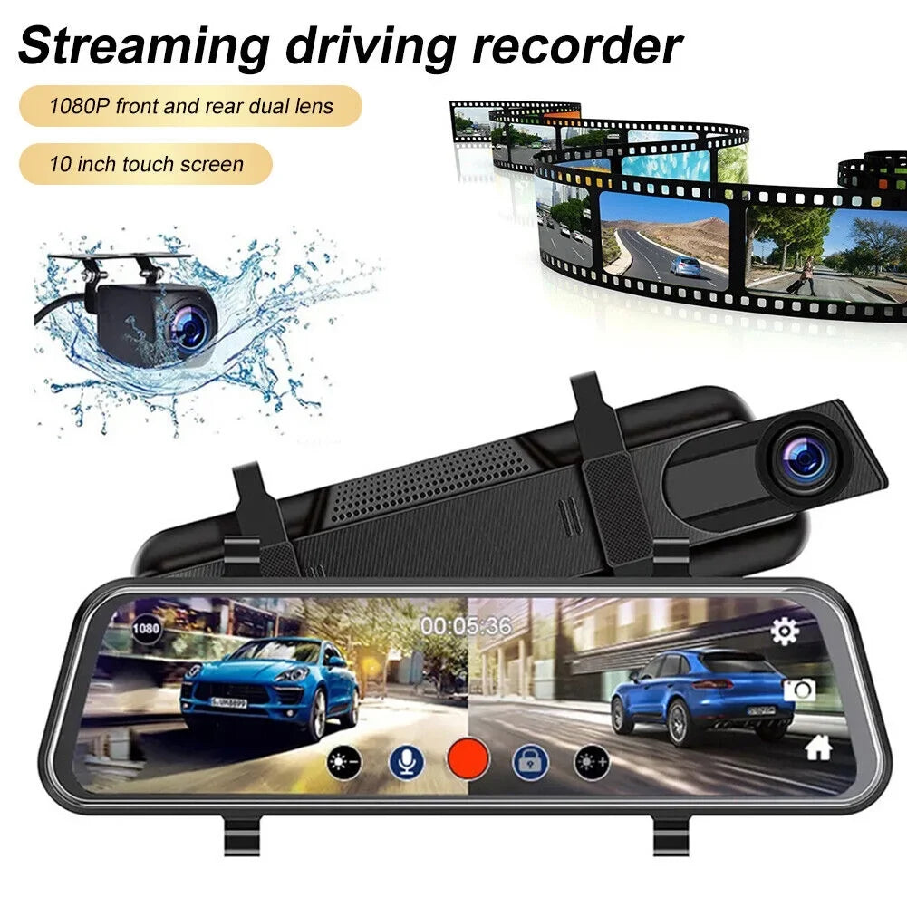 Premium 1080P Mirror Dash Cam Front Rear Dual Camera 10" IPS Touch Screen 170Â° Wide Angle Car Streaming Recorder G-Sensor Loop Recording