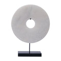 Premium Artissance Jade Disk Statue With Base, 16 Inch Tall, White - 16 inch