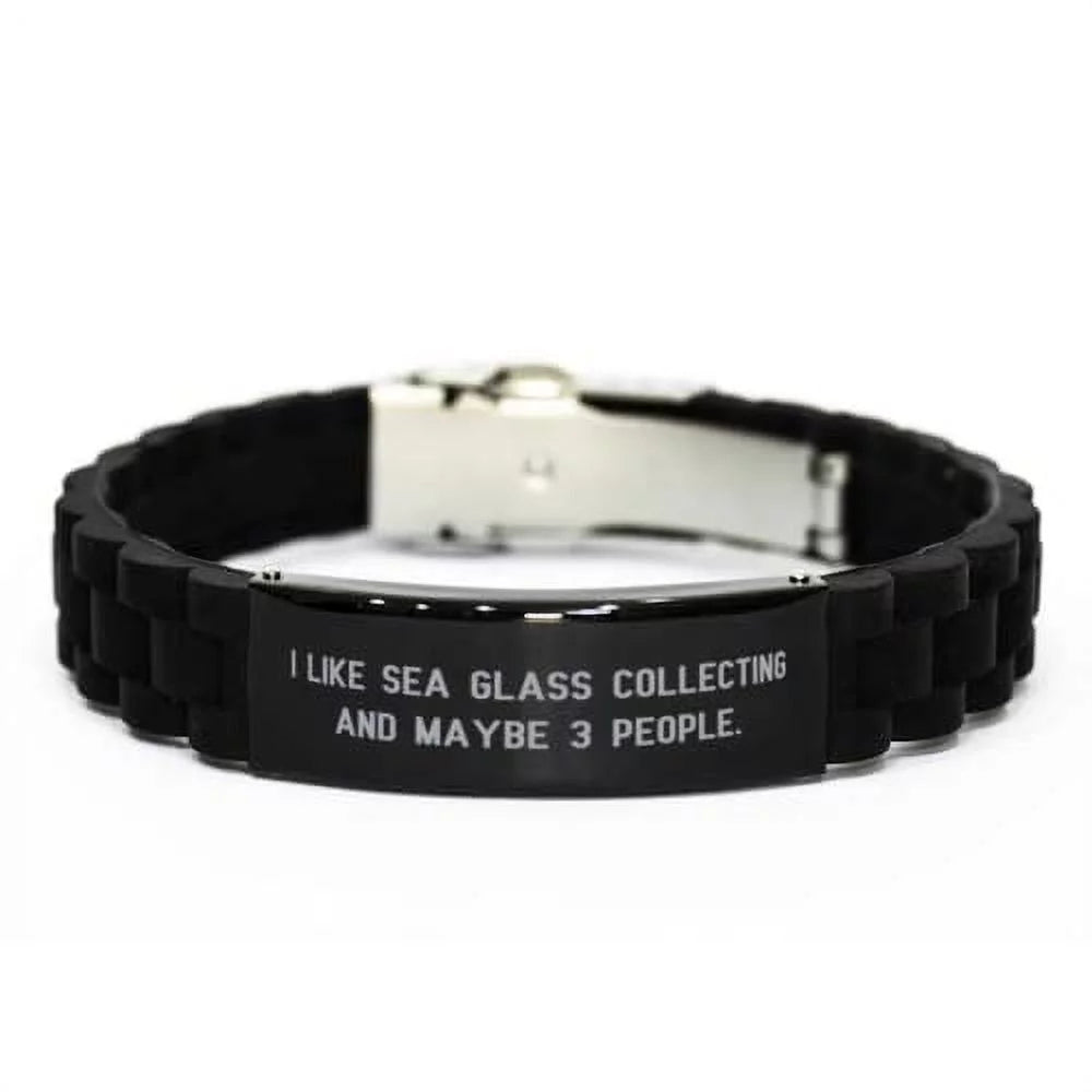 I Like Sea. Black Glidelock Clasp Bracelet, Sea Glass Collecting Present From Friends, Sarcasm Engraved Bracelet For Friends, , Beach glass, Sea glass jewelry, Sea glass art, Beach glass decor, Sea - Great Deal! - Great Deal!