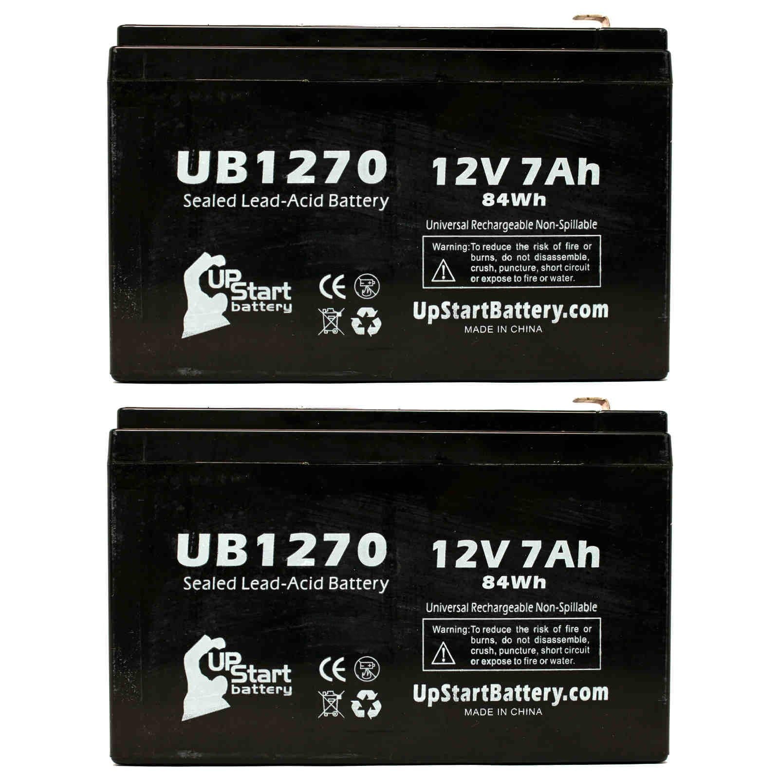 Premium 2x Pack - Compatible Upsonic PCM200VR Battery - Replacement UB1270 Universal Sealed Lead Acid Battery (12V, 7Ah, 7000mAh, F1 Terminal, AGM, SLA) - Includes 4 F1 to F2 Terminal Adapters - Great Deal!