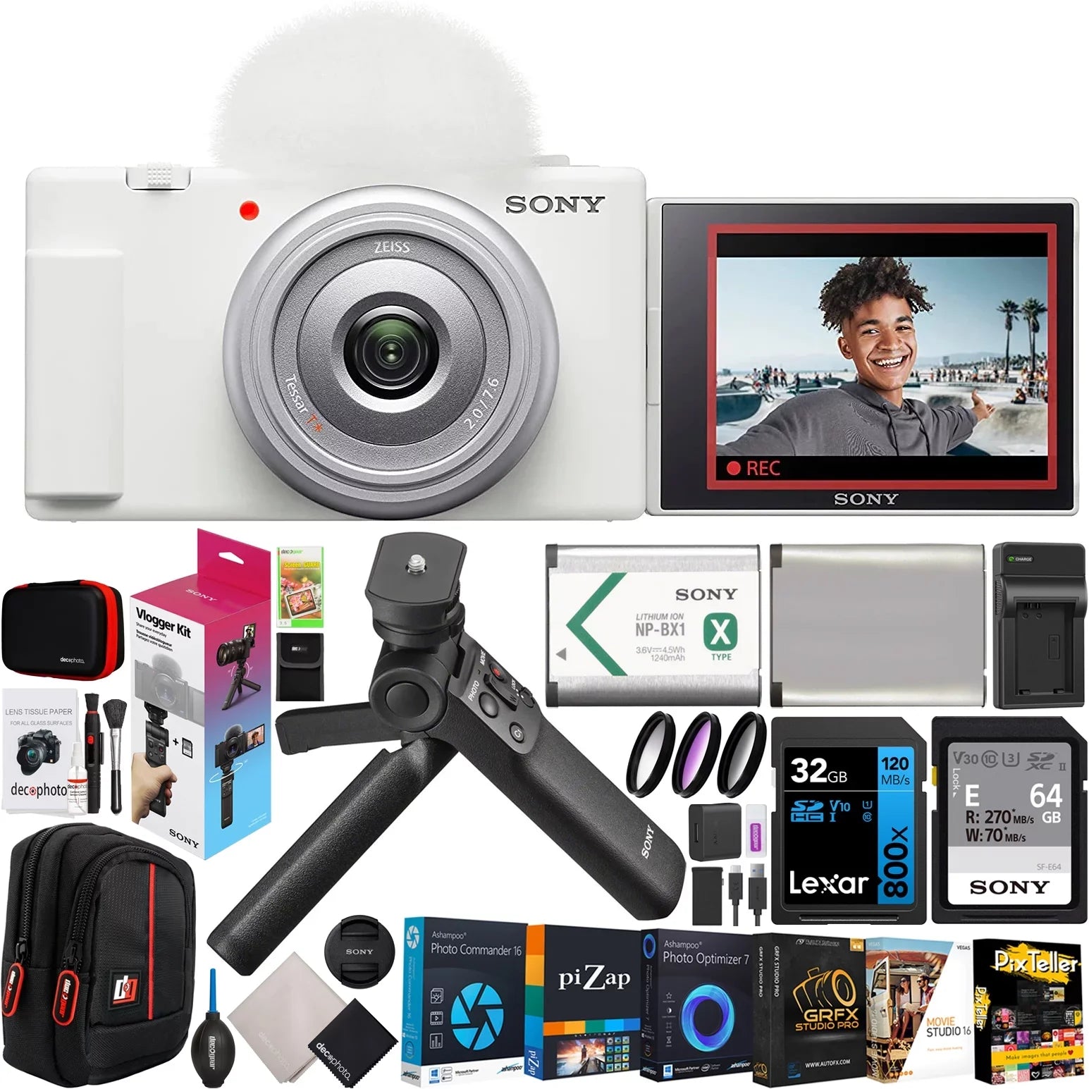 Sony ZV-1F Vlog Camera with 4K Video & 20.1MP for Content Creators and Vloggers White ZV-1F/W Bundle - Great Deal!