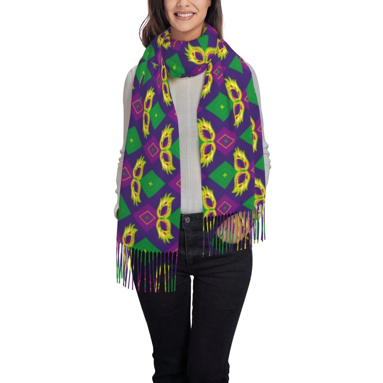 Premium Premium Bingfone Soft Cashmere Feel Scarf For Women Elegant Art Print Winter Warm Scarves Large Shawl Wrap Gifts- Mardi Gras Carnival3