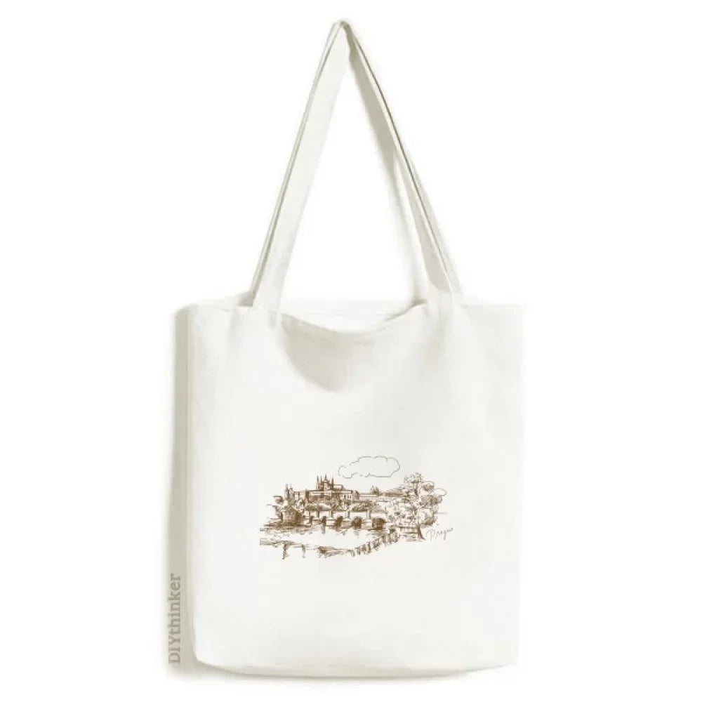 Premium Charles Bridge Prague Czech Landmark Tote Canvas Bag Shopping Satchel Casual Handbag - Great Deal!