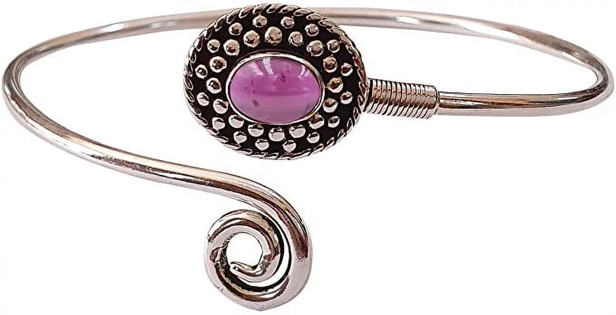 Premium Premium Handmade Cuff Bracelet For Women, Bohemian Tribal Design Silver Plated Natural Real Red Garnet Gemstone Modern Designer Fashion Bracelet, Party Boho Jewelry