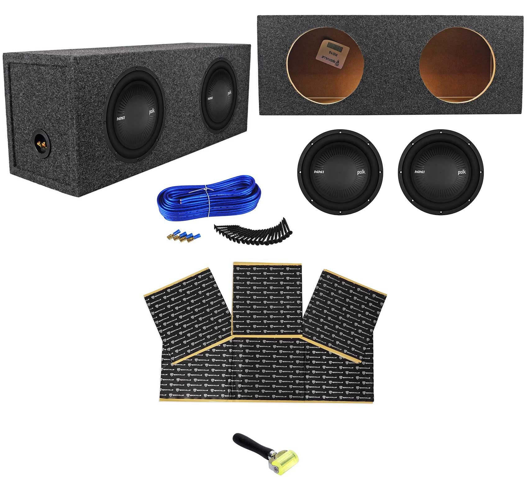 Premium (2) Polk Audio MM1042DVC 10â 2400w Subwoofers+Sealed Sub Box Enclosure+Rockmat - Great Deal!
