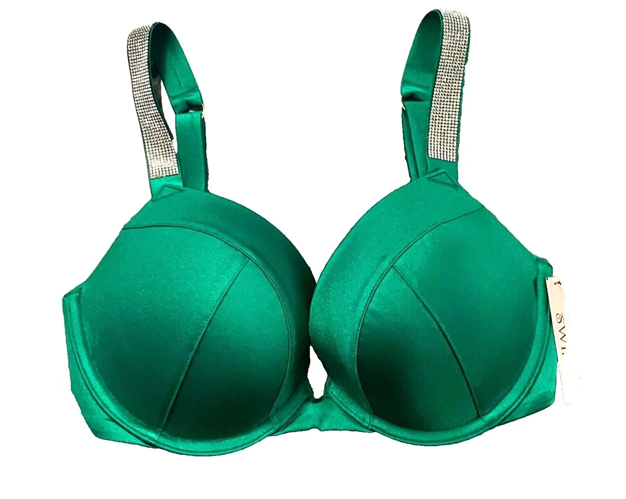 Premium Premium Premium Victoria's Secret Rhinestone Shine Strap Push-up Bikini Swim Top Green Cup Size 34DD NWT