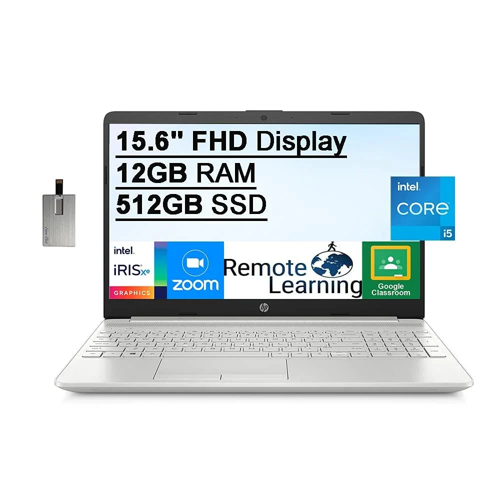 Premium 2021 15.6" FHD Laptop Computer, 11th Gen i5-1135G7(Beats i7-1065g7), 12GB DDR4 RAM, 512GB PCIe SSD, Iris Xe Graphics, HD Webcam, Stereo Speakers, Windows 10, Silver, 32GB USB Card - Great Deal!