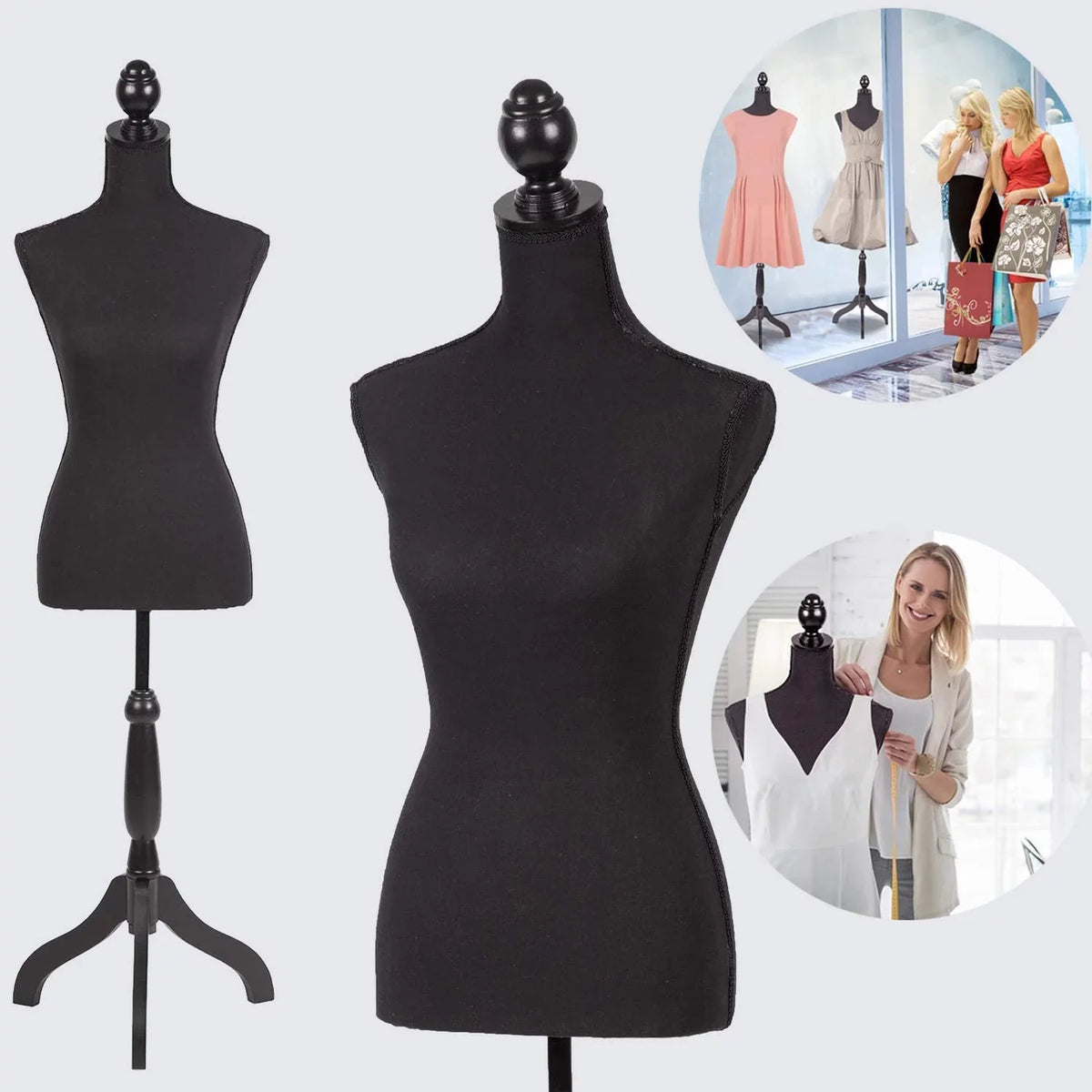 Premium Premium NiamVelo Female Mannequin Torso Dress Form 60-67 Inch Height Adjustable Body Model with Tripod Wooden Base, Black - Great Deal!