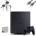 Premium Premium Sony PlayStation 4 Slim 500GB Black Gaming Console + Gaming Earbuds With Microphone BOLT AXTION Bundle Used - Great Deal!