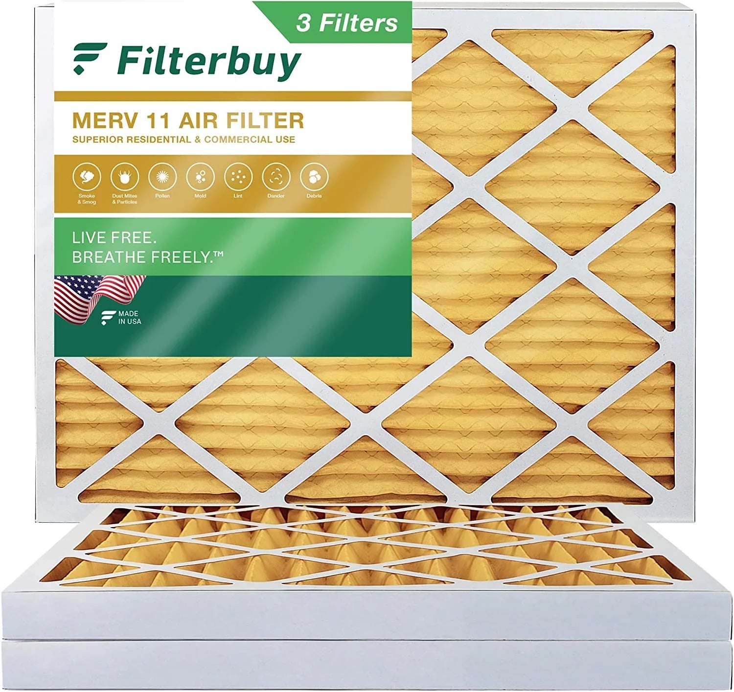 Premium Premium Filterbuy 18x24x2 MERV 11 Pleated HVAC AC Furnace Air Filters (3-Pack)
