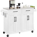 Premium Premium Yaheetech Kitchen Island with Storage Drawers & Cabinets & Towel Bar & Spice Rack, White