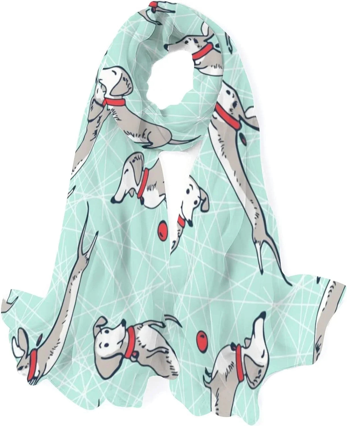 Premium Premium Hyjoy Playing Dogs Long Silk Neck Scarf Lightweight Shawl Wrap Scarves for Women Girls - Great Deal! - Great Deal!