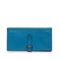 Premium Pre-Owned Authenticated HermÃ¨s Epsom Bearn Wallet Calf Leather Blue Long Wallets Unisex (Fair) - Great Deal! - Great Deal!