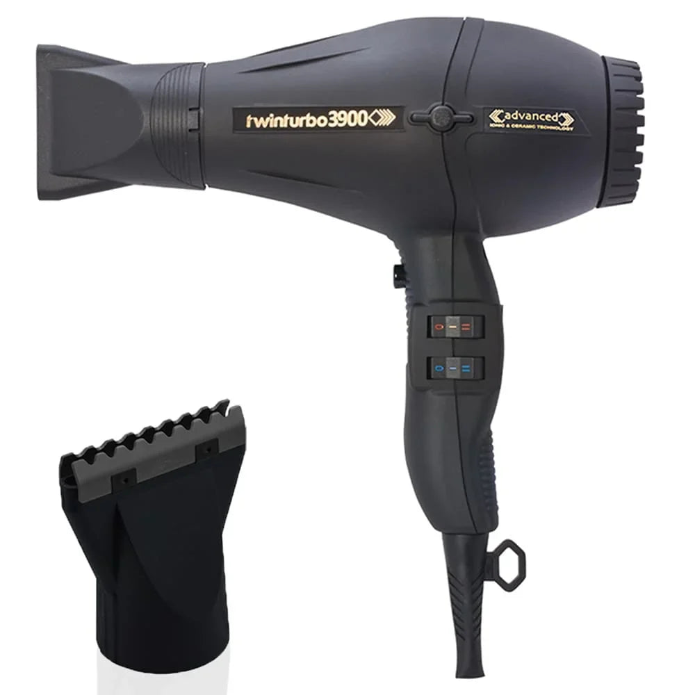 Premium Bundle 2: (1) Turbo Power 3900 Advanced Hair Dryer Black and (1) M Hair Designs Hot Blow Attachment Black - Great Deal!