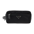 Pre-Owned PRADA Prada second bag 2NA819 nylon leather black silver hardware clutch handbag triangle logo (Good) - Great Deal!