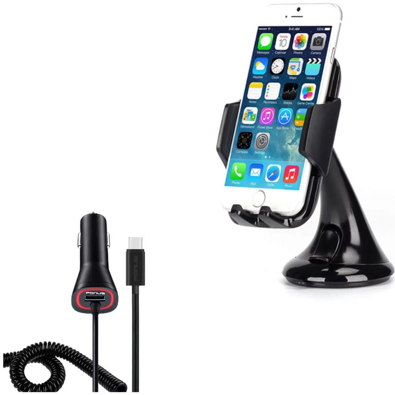 Premium Windshield Dash Car Mount w Power Type-C Quick Charger Q9K for Blackberry Key2, KEYone, LE - BLU G9, Vivo XI Plus 5 - CAT S61 S48c - Coolpad Legacy - Essential Phone (PH-1) - Google Pixel XL - Great Deal!