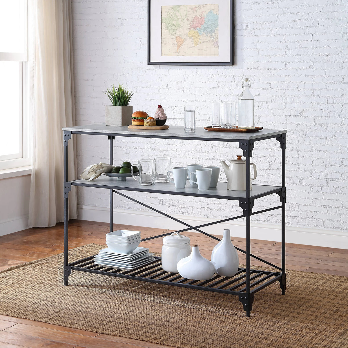 Premium Premium Faulkner Black and Concrete 2-shelf Kitchen Island - Great Deal!