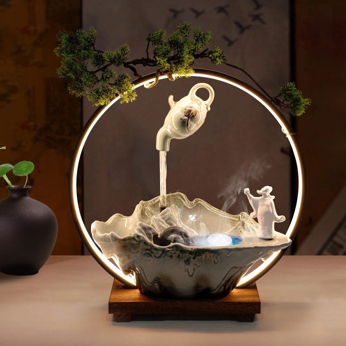 Tabletop Fountain with LED Light and Atomizer Waterfall Zen Meditation Desktop Rockery - Great Deal! - Great Deal!