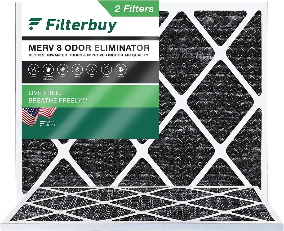 Premium Premium Premium Filterbuy 20x23x1 MERV 8 Odor Eliminator Pleated HVAC AC Furnace Air Filters with Activated Carbon (2-Pack)