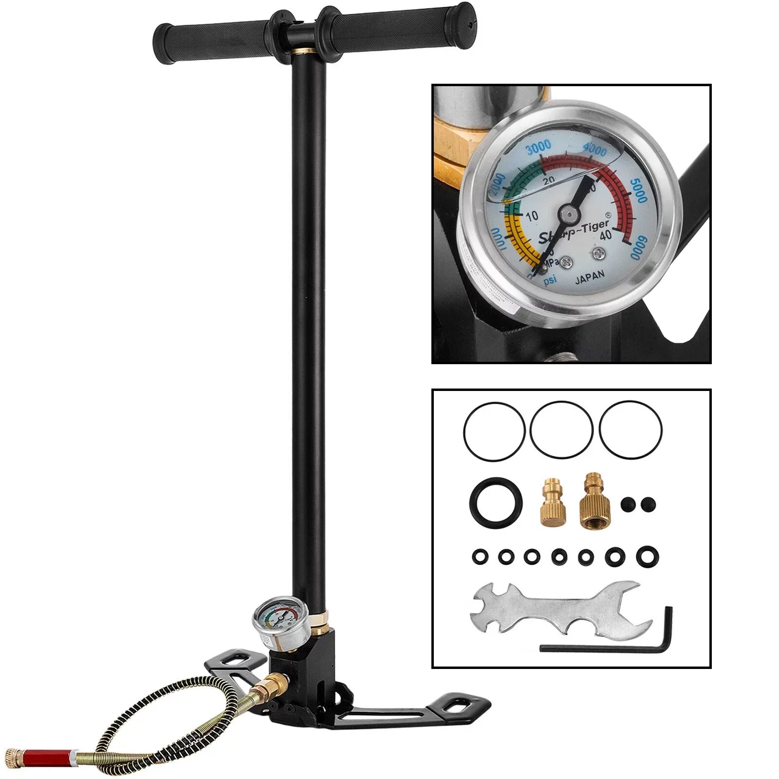 Premium Premium BENTISM 3 Stage PCP Air Gun Rifle Filling Stirrup Pump Hand Pump 4500PSI Charging Black New - Great Deal!