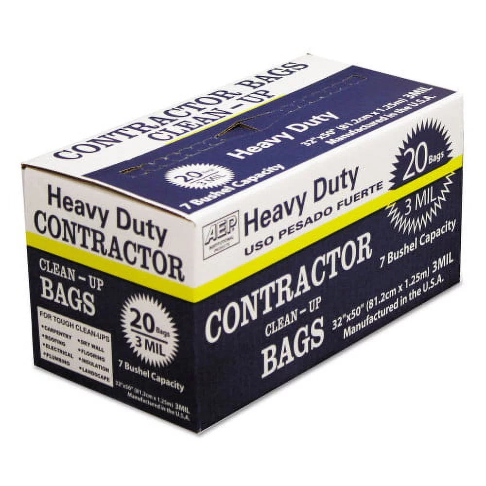 Premium Premium Premium AEP Industries Heavy-Duty Contractor Clean-Up Bags, 60 gal, 3 mil, 32" x 50", Black, 20/Carton - Great Deal!