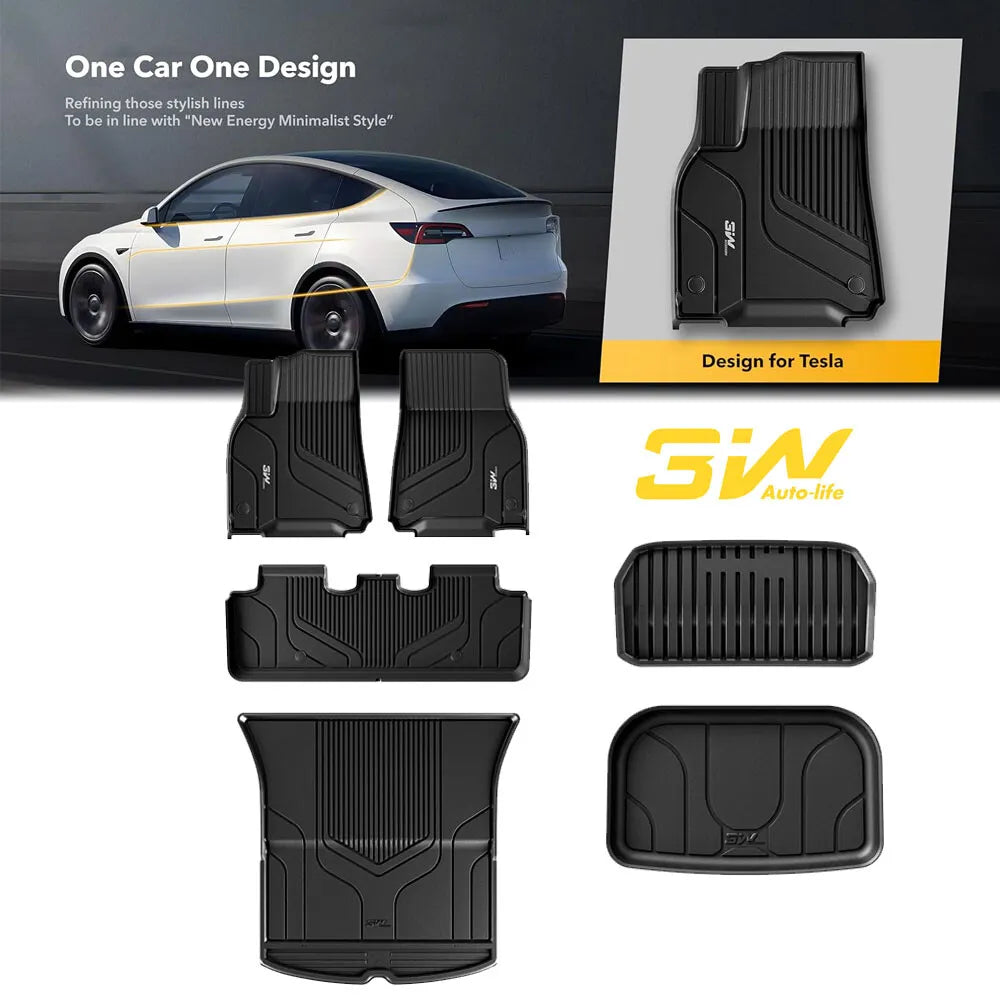Premium Premium Premium 3W Floor Mats & Cargo Liner and Storage Mats For Tesla Model Y 2020-2023 All-Weather TPE Car Mats for Tesla Model Y Full Set Black Floor Mats and Trunk Mat Custom Fit for Tesla 5-Seater