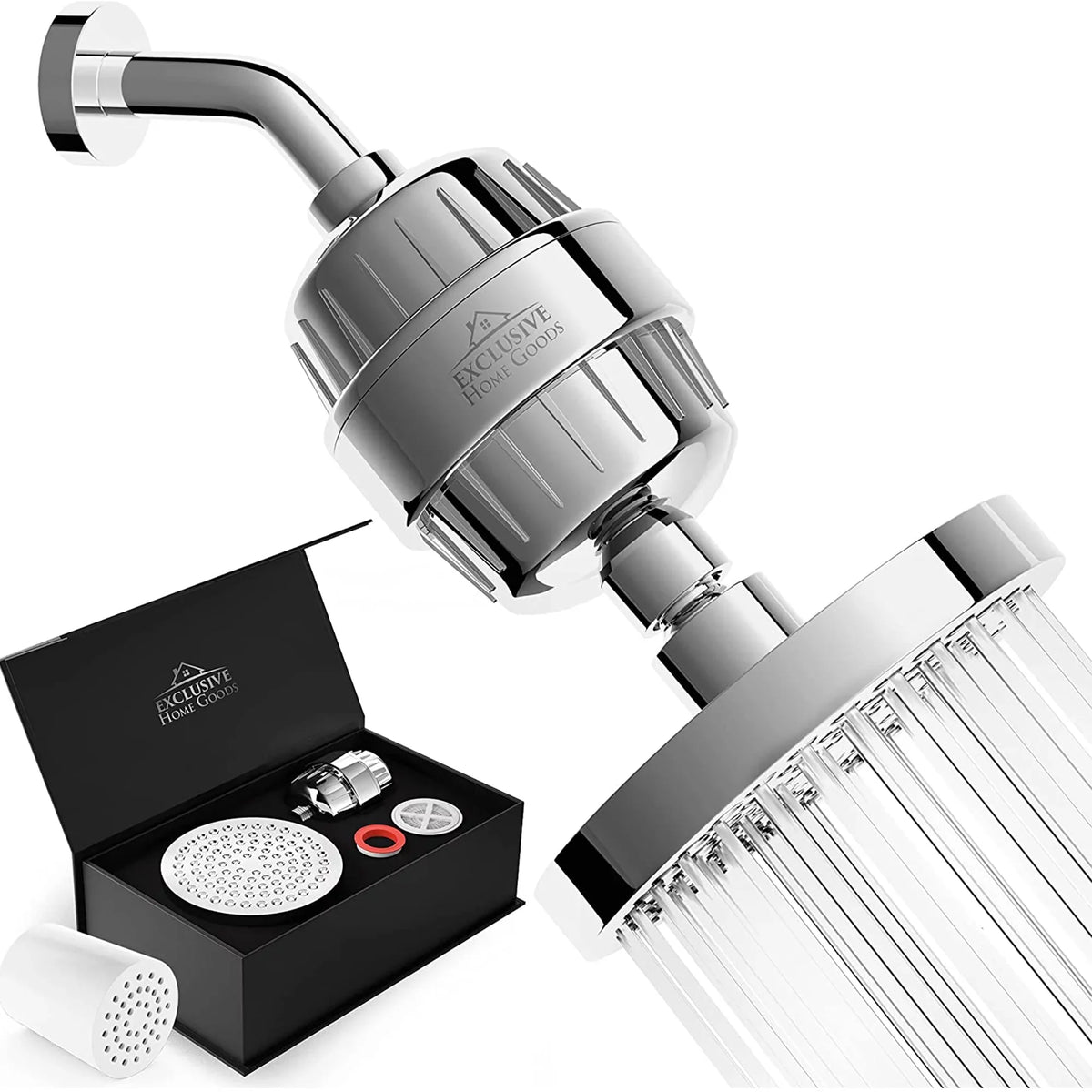 Premium Exclusive Home Goods Rainfall Shower Head & Showerhead Filter System for Hard Water