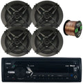 Premium Clarion CZ309 Single DIN AM/FM Radio Stereo USB AUX CD Player Car Audio Receiver Bundle Combo with 4x Sony 6.5" 3-Way 270 Watts Peak Power Car Audio Speakers, 16 AWG Gauge 50 Feet Speaker Wire