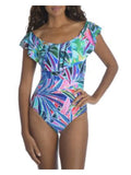 Premium Premium LA BLANCA Women's Blue Printed Off The Shoulder One Piece Swimsuit 10 - Great Deal!