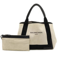 Premium Pre-Owned BALENCIAGA Navy Cabas S Tote Bag Handbag Canvas Leather Natural Black 339933 (Fair) - Great Deal!
