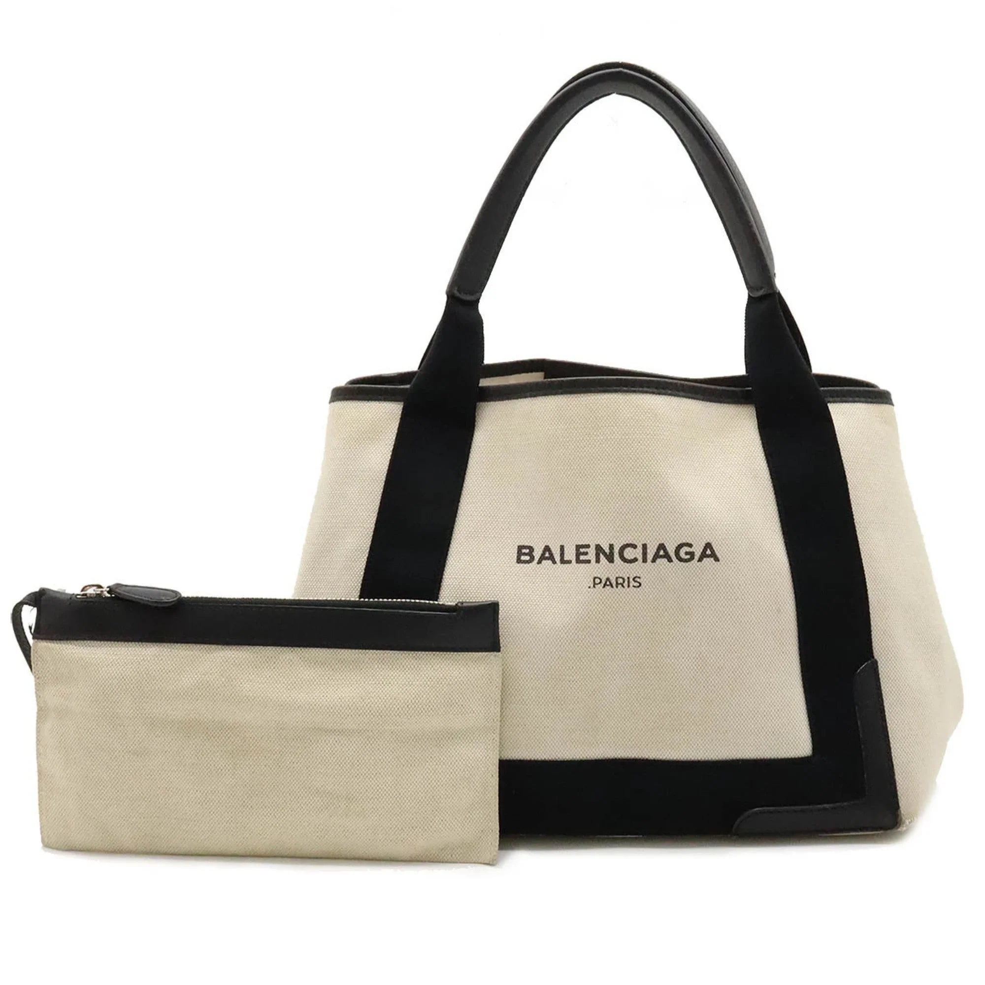 Premium Pre-Owned BALENCIAGA Navy Cabas S Tote Bag Handbag Canvas Leather Natural Black 339933 (Fair) - Great Deal!