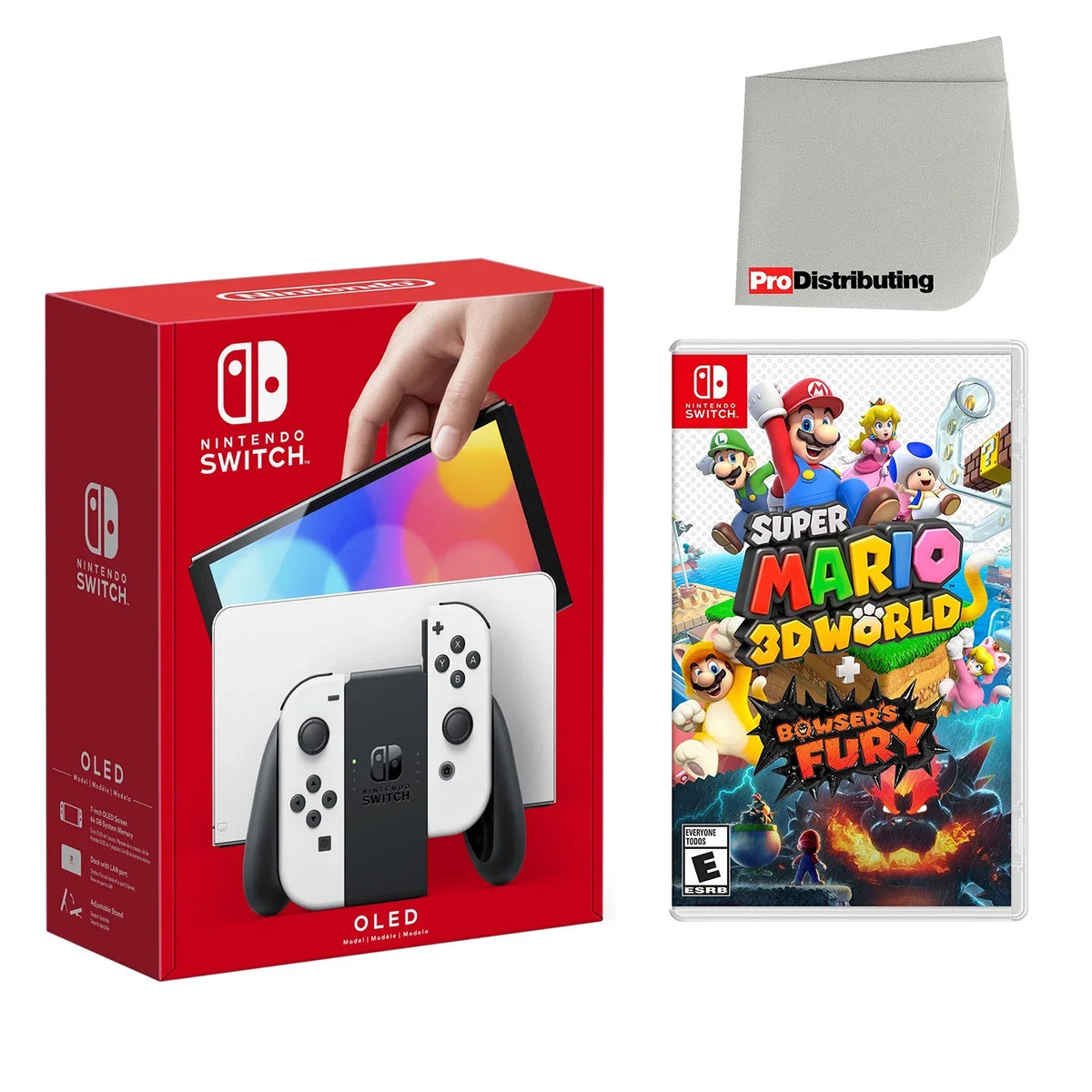Premium Premium Nintendo Switch OLED Console White with Super Mario 3D World + Bowserâs Fury and Screen Cleaning Cloth