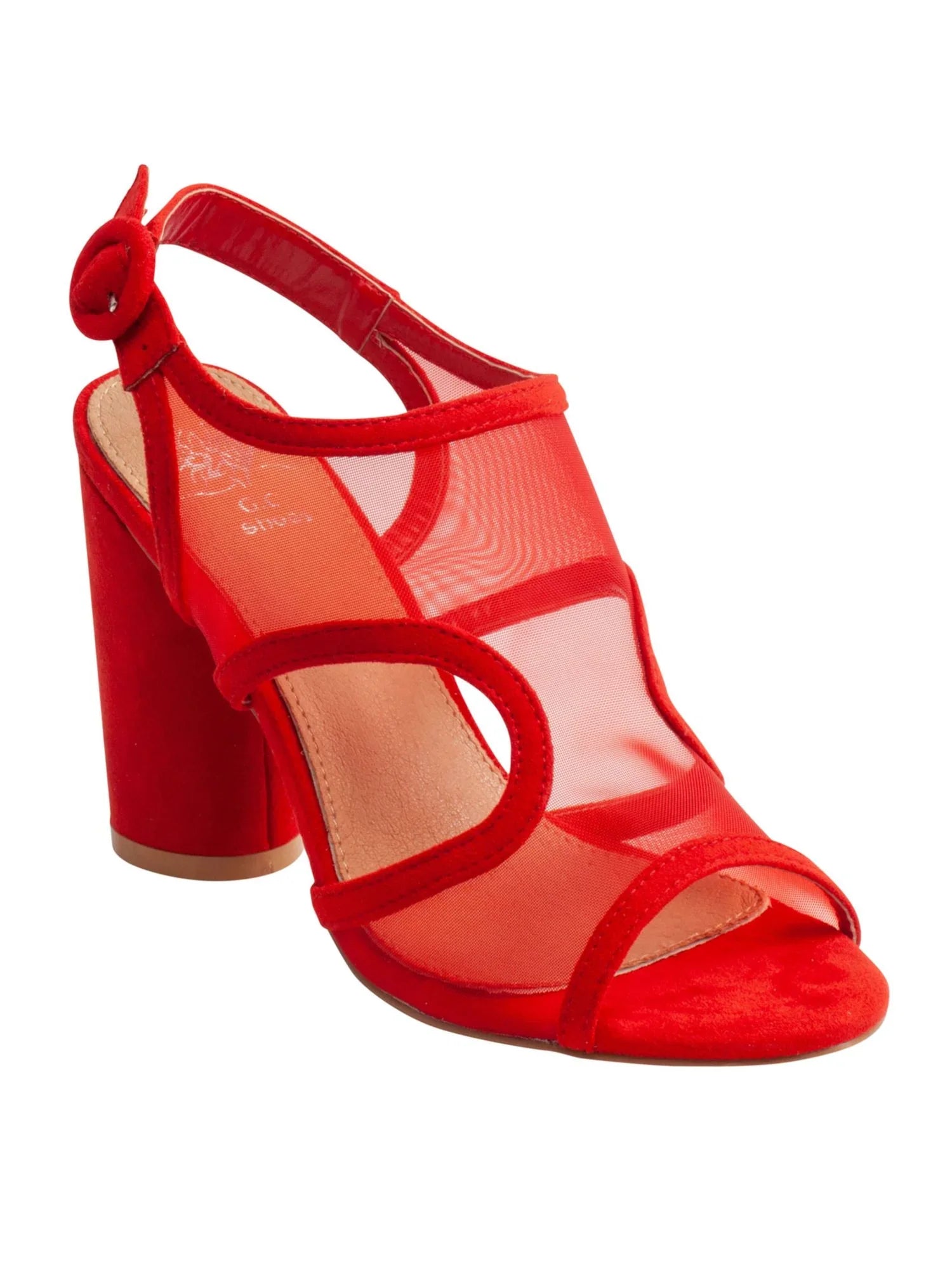 Premium Premium G.C. SHOES Womens Red Mesh Side Cutouts Padded Adjustable Claire Round Toe Block Heel Buckle Slingback Sandal 7.5 - Great Deal!
