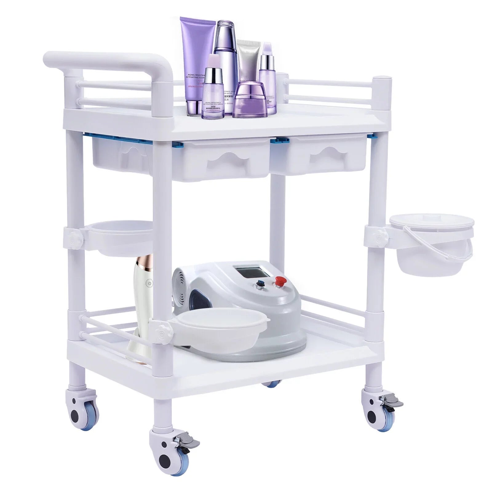 Premium 2 Tier Rolling Beauty Spa Trolley Cart, Mobile Utility Cart Trolley Spacious Spa Beauty Salon Rolling Trolley with 360Â°Rotate Wheels for Hospital Dental Clinic Beauty Salon - Great Deal! - Great Deal!