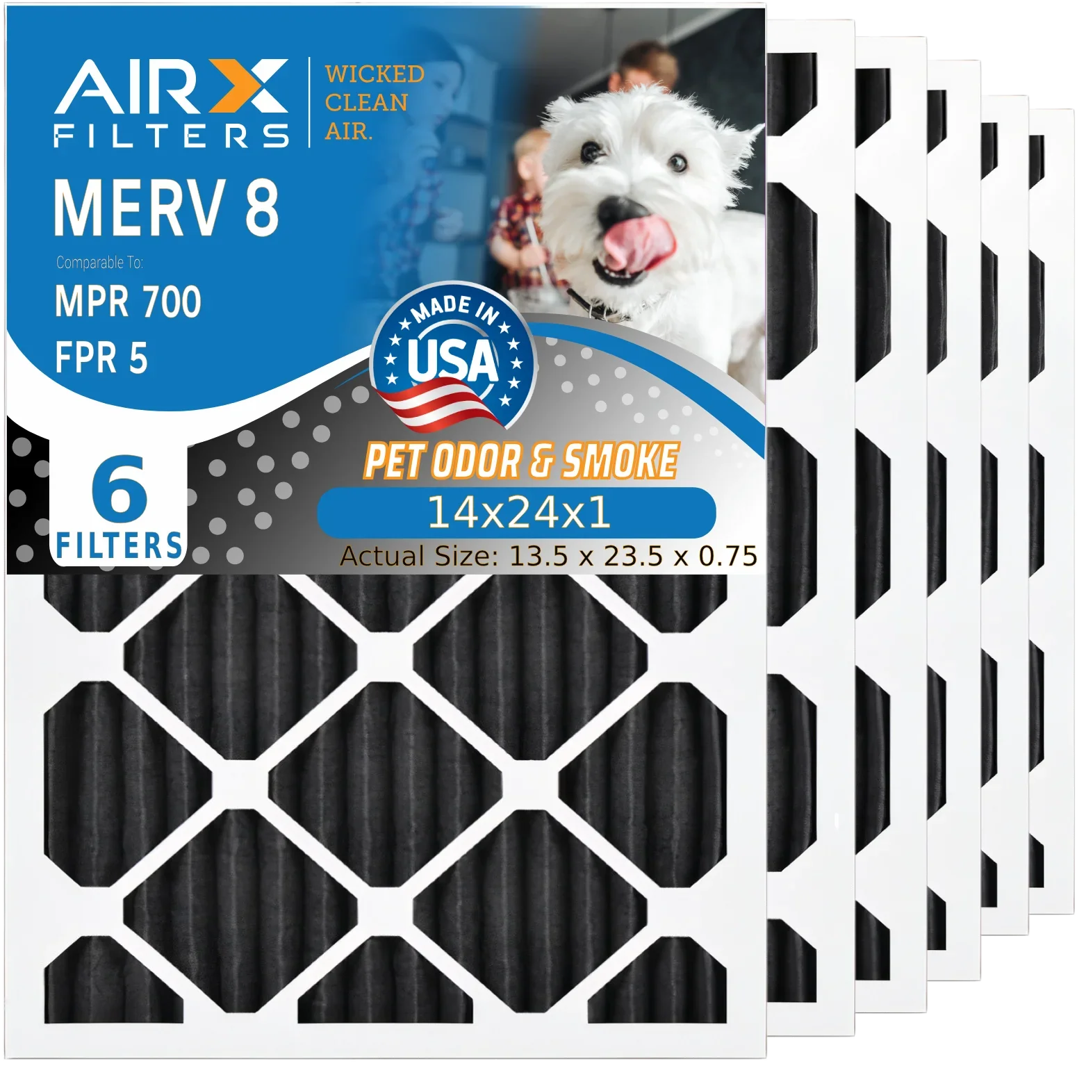 Premium Premium 14x24x1 Air Filter Odor Eliminator Carbon Filter MERV 8 Comparable to MPR 700 & FPR 5 AC HVAC Premium USA Made 14x24x1 Furnace Filters by AIRX FILTERS WICKED CLEAN AIR. 6 Pack
