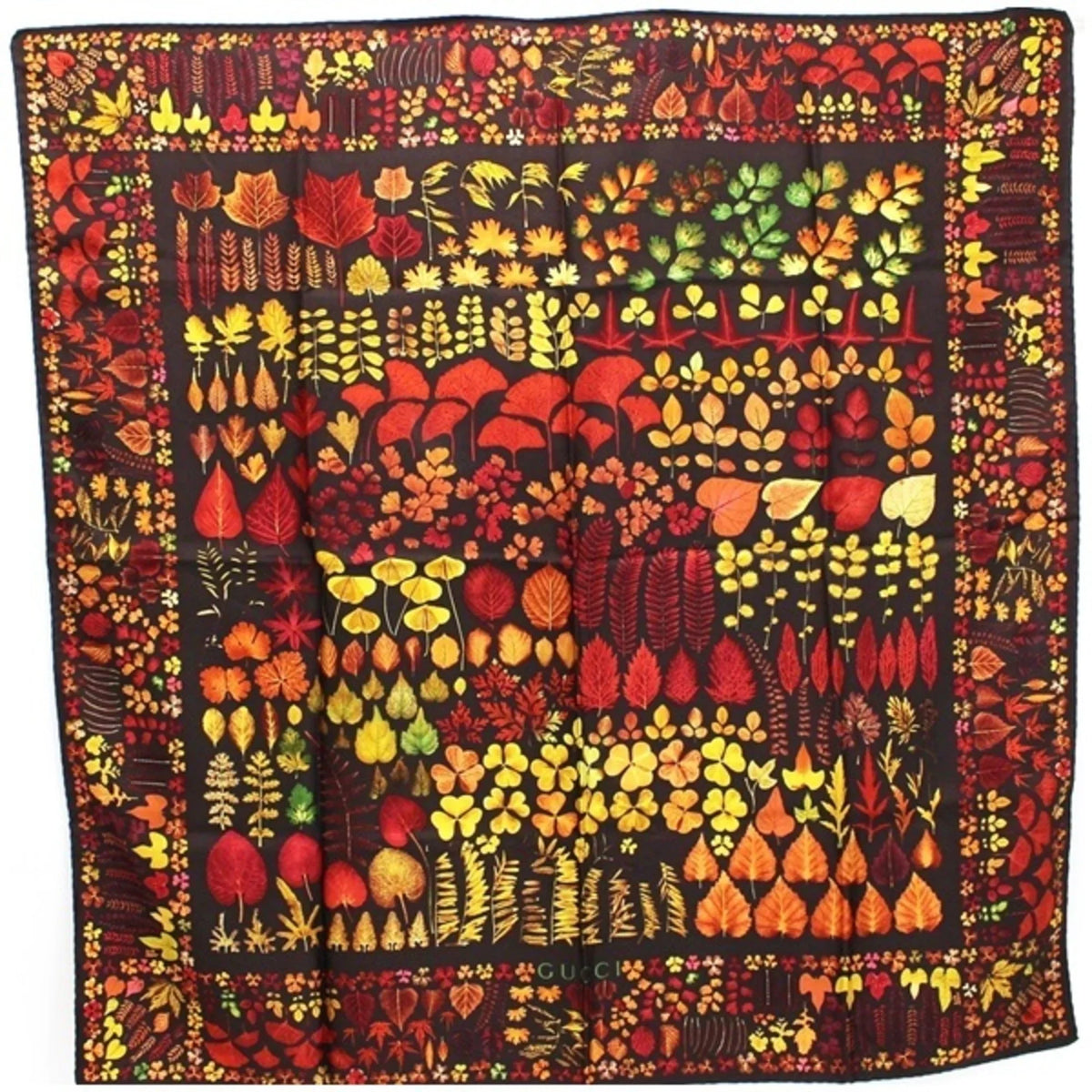 Premium Pre-Owned Gucci Autumn Leaf Silk Scarf Stole Muffler Brown Pattern GUCCI | Ladies (Good) - Great Deal! - Great Deal!
