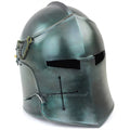 Premium Premium Nagina International Medieval Barbuta Visored Brushed Steel Knights Armory Templar Crusader's Helmet | Props & Costumes Helm for Larpers (Army Green)