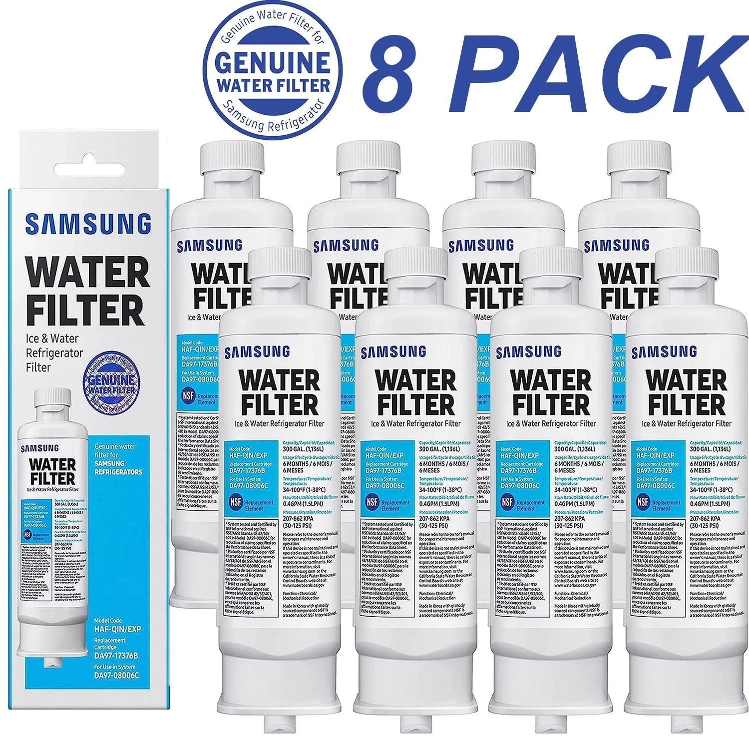 Premium Premium DA97-17376B HAF-QIN, DA9717376B HAF-QIN/EXP Refrigerator Water Filter RF23M8070SG Pack of 8 - Great Deal! - Great Deal!