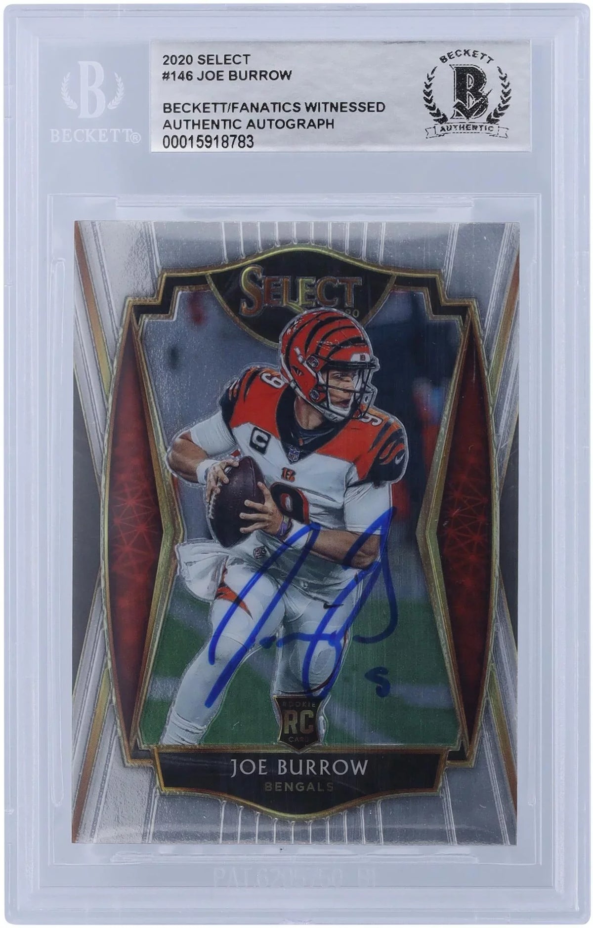 Premium Joe Burrow Cincinnati Bengals Autographed 2020 Panini Select Premier Level #146 Beckett Fanatics Witnessed Authenticated Rookie Card - Fanatics Authentic Certified