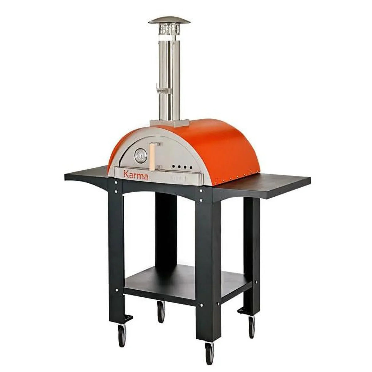 Premium Premium 25 in. Karma Wood Fired Ovens with Stand, Wheels & Side Shelves, Orange - Great Deal!