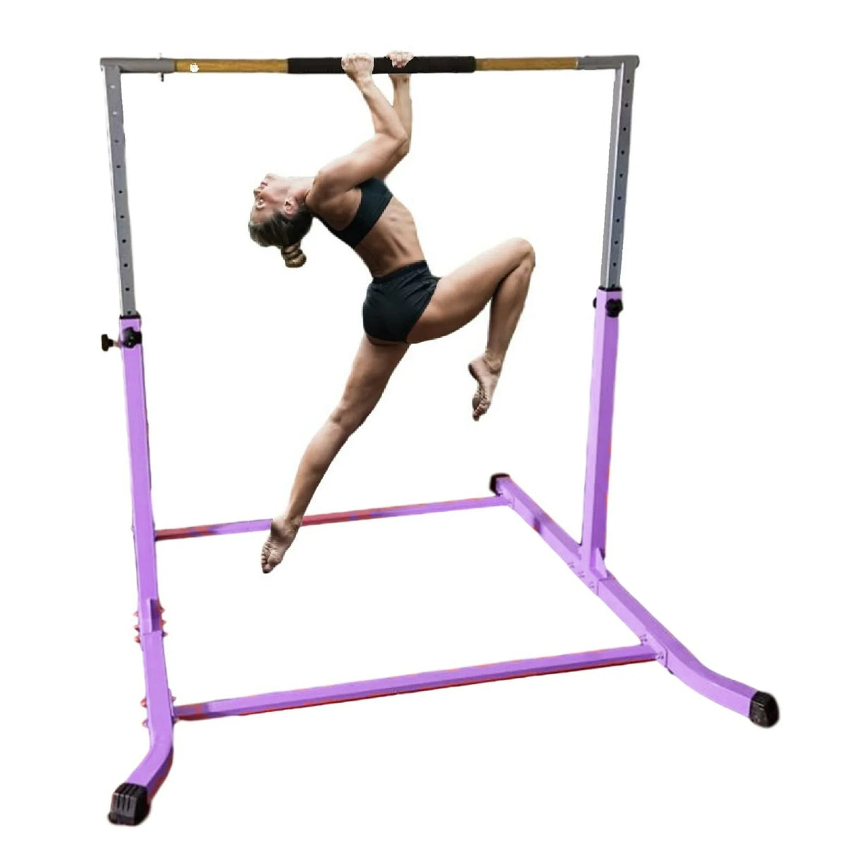 Premium Gymnastics Kip Bar for Junior Training | Adjustable Height 3-5 FT | Cushioned Bar & Curved Legs | Pro-Gymnastics Horizontal Bar - Purple
