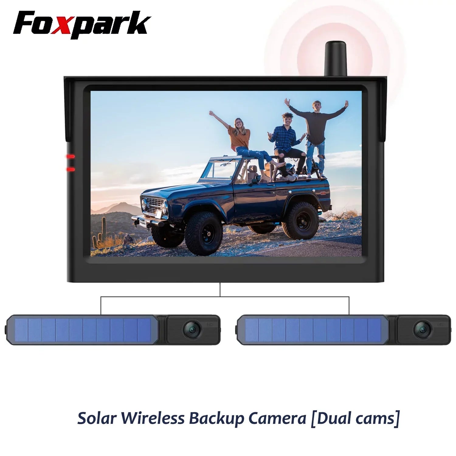 Premium Premium Foxpark Solar RV Backup Camera Reverse Camera with Dual Camera for Campervans, 1080P Rear View Back Up Dual Camera System for Five-Wheeled Trailer Motorhome