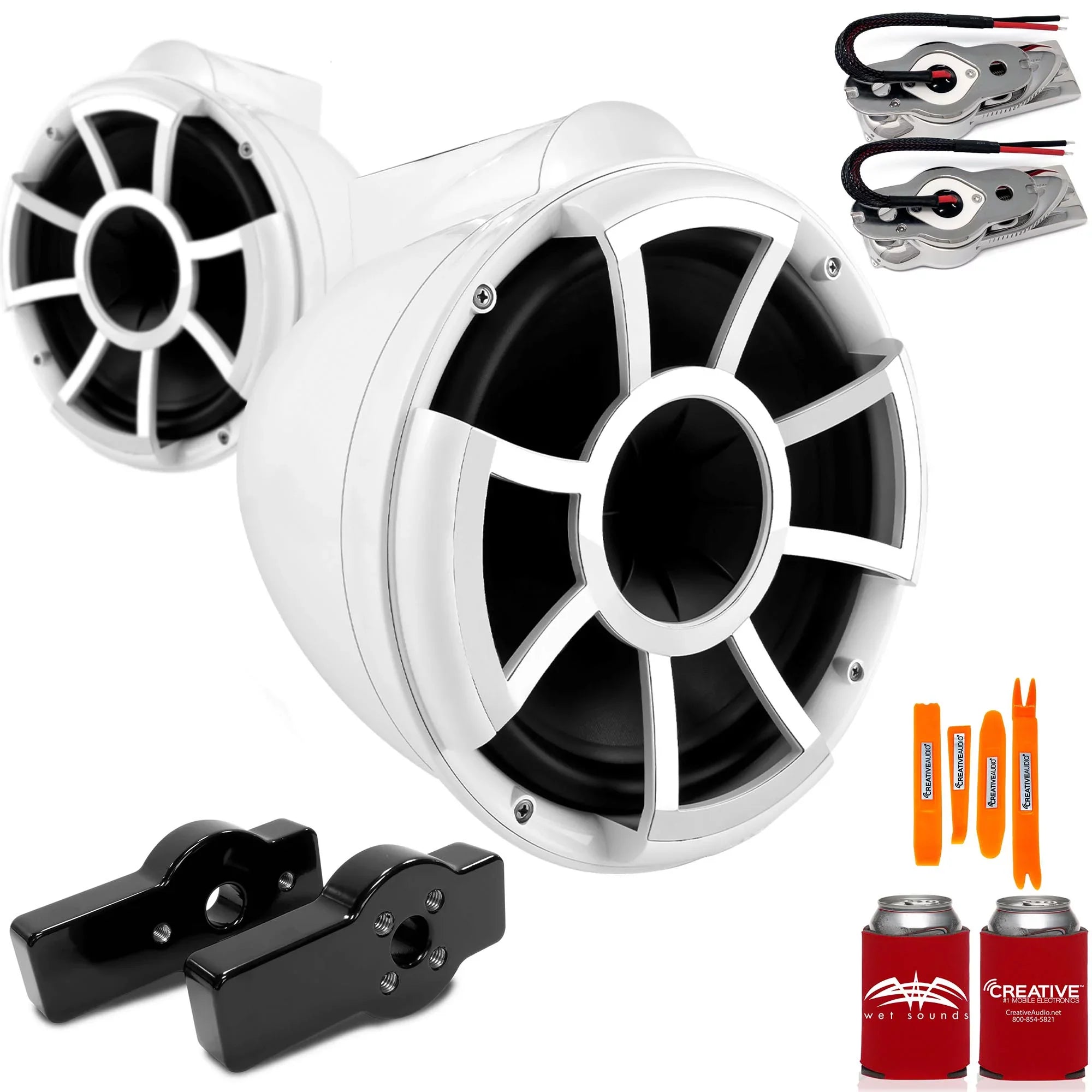 Premium Wet Sounds for CENTURION MAXIMUS - REV10 10" White Swivel Mount Tower Speakers & CENTURION MAXIMUS Tower Adapters