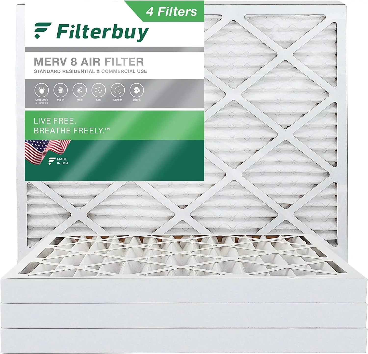 Premium Filterbuy 25x32x2 MERV 8 Pleated HVAC AC Furnace Air Filters (4-Pack)