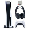 Premium Premium Sony Playstation 5 Disc Version PS5 Console and Black Pulse 3D Headset Bundle with Microfiber Cleaning Cloth - Great Deal!