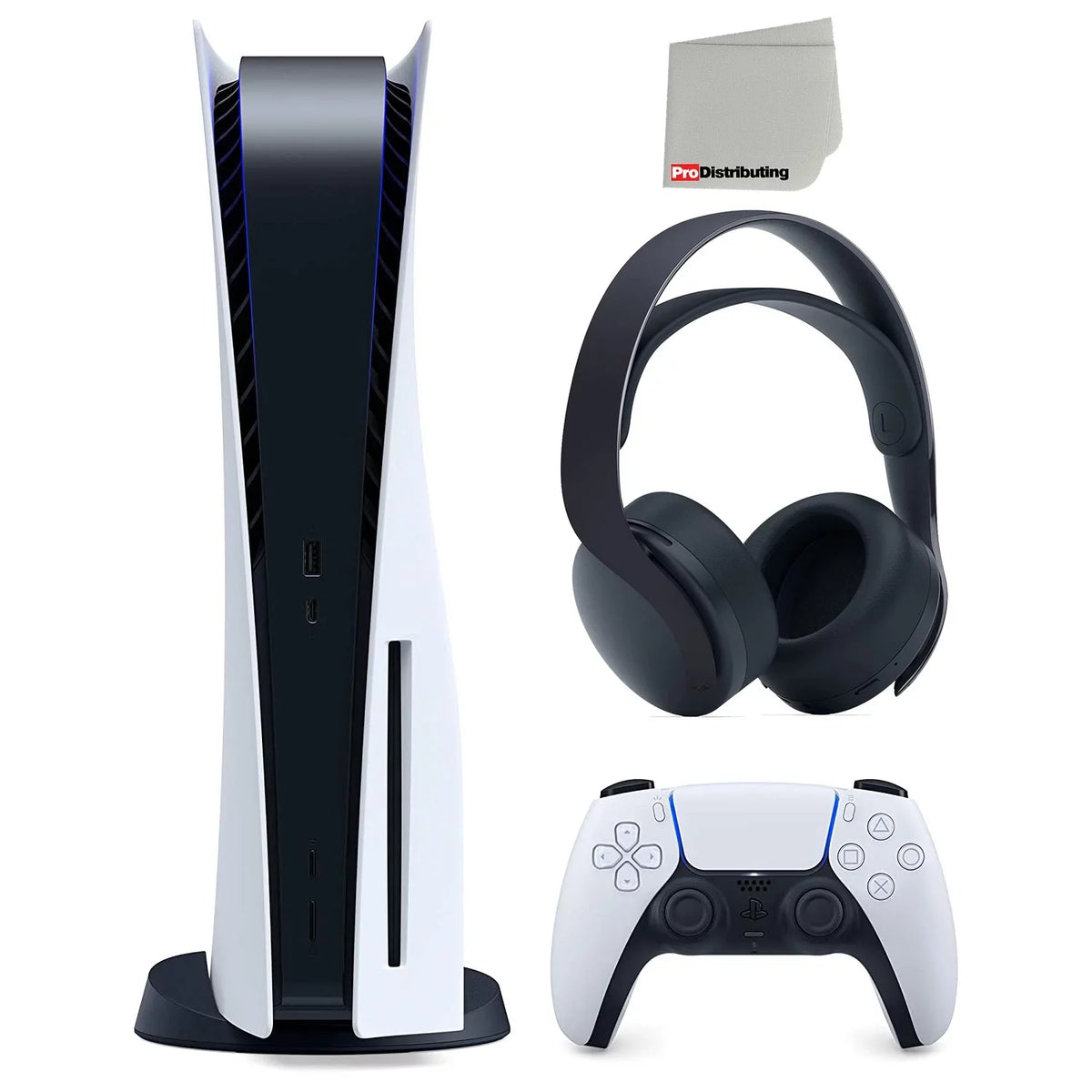 Premium Premium Sony Playstation 5 Disc Version PS5 Console and Black Pulse 3D Headset Bundle with Microfiber Cleaning Cloth - Great Deal!