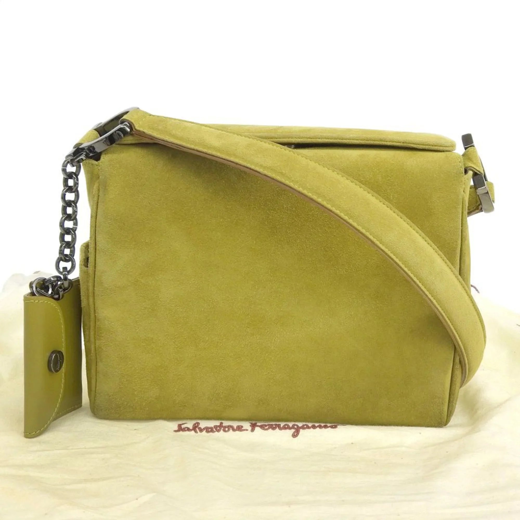 Premium Pre-Owned Salvatore Ferragamo SALVATORE FERRAGAMO Gancini One Shoulder Bag Suede Green BC217651 (Good) - Great Deal! - Great Deal!